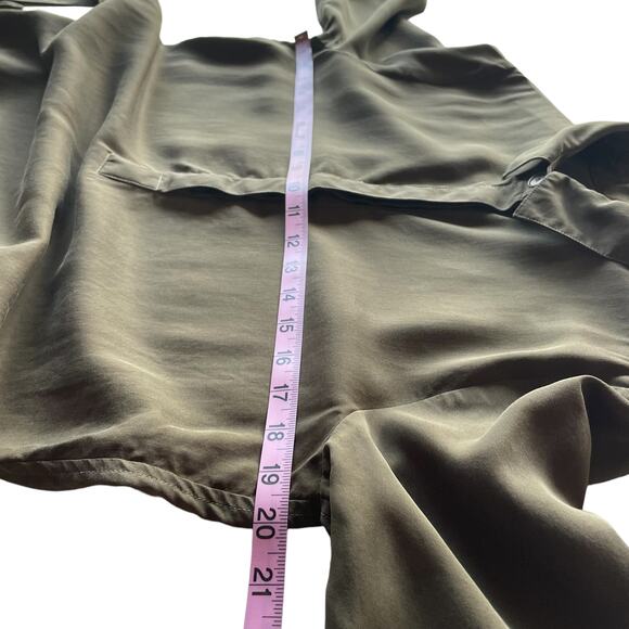 LOFT Olive Green Short Sleeve Button Front Collared Belted Shirtdress sz Small - Picture 8 of 9